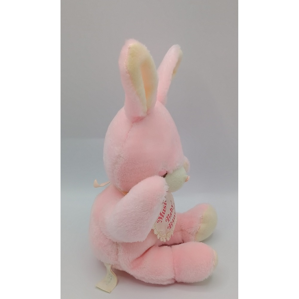 10" Knickerbocker Pink Musical Baby Bunny Rabbit B1 - Picture 2 of 6